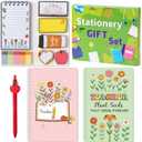 Xqumoi Wildflowers Teacher Sticky Note Stationery Gift Set - 2 Pack A5 Notebooks, Self-Stick Notepad, Gel Ballpoint Pens, Floral Teacher Appreciation Thank You School Office Christmas Gift with Box