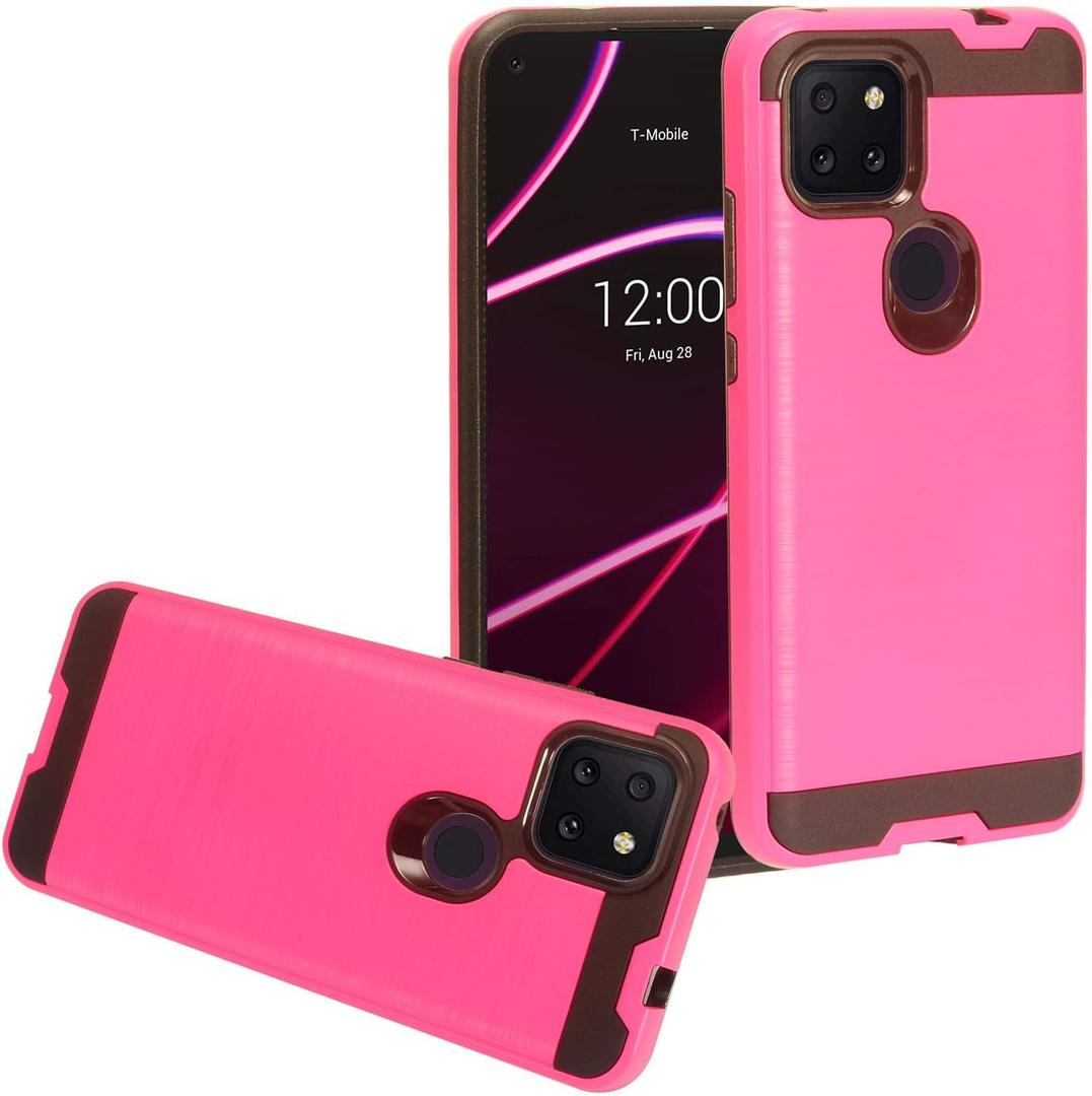 for T-Mobile REVVL 5G (6.53") T790W/T790Z - Brushed Style Defender Phone Case - CS3 Hot Pink
