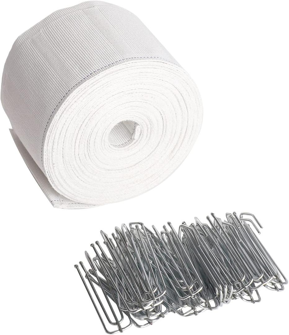 Curtain Pleat Tape, 10 Meters/10.9 Yards Pleater Tape for Curtains, Included 30 Pcs Stainless Steel 4 Prongs Curtain Pleater Hooks for DIY Pinch Pleat Curtain, White