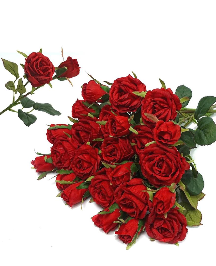12PCS Red Fake Roses Artificial Flowers
Fake Artificial Roses Silk Flowers with Stems for Home Wedding Hotel Office Centerpiece Decor