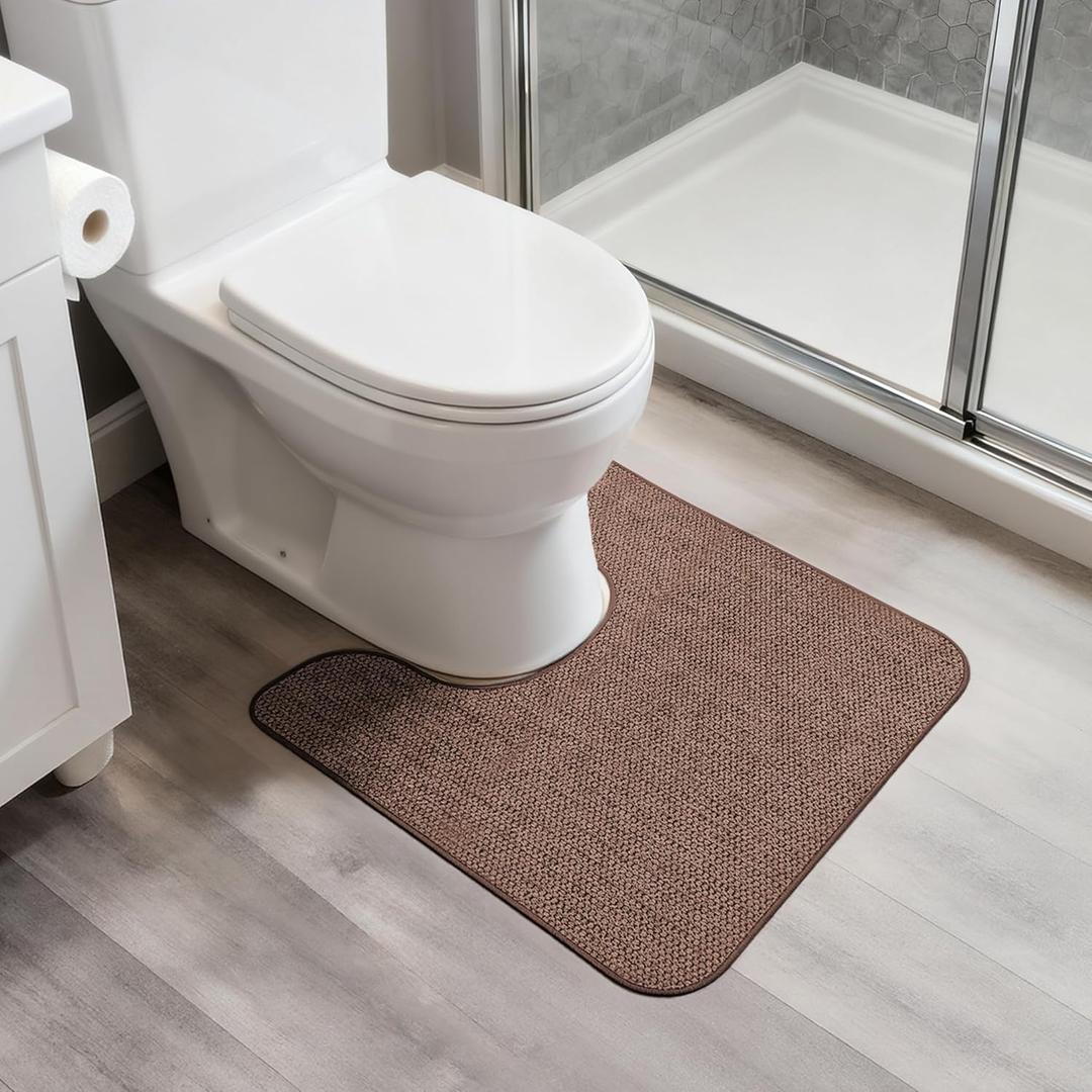 Braided Toilet Rugs U Shaped, Non Slip Toilet Mats for Bathroom Floor Machine Washable Super Absorbent Contour Bath Rugs for Toilet Mat Quick Dry U Shaped Toilet Rug, 20''x24'' Braun