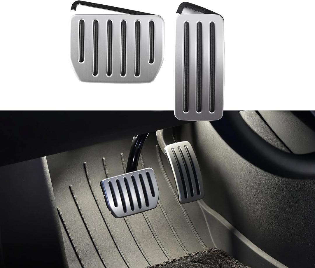 TPARTS Aluminum Self-Flip Lock Performance Pedal Sets Accelerator Brake Pedals Cover for Tesla Model Y Juniper(2025-2026)/Model 3 Highland(2024-2026) Interior Accessories Foot Pedal Pad Replacement