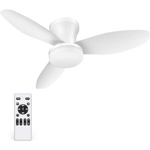 35 Inch Small Ceiling Fan with Led Lights Remote Flush Mount White | Quiet 6 Speeds,Modern LED Dimmable, Memory for Light,2/4H Timer,DC Reversible,Bedroom Living Room Indoor/Outdoor
