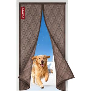 AEOCOO Insulated Door Curtains, Fit Size up to 36 x 80 Inches for Doorways/Front/Back/Basement, Magnetic Thermal Door Cover for Winter, Oxford Filled with Thick Cotton to Keep Warm, Brown, Diamond