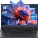 UOWAMOU 14" Laptop - N5095 Quad-Core, 8GB RAM 128GB SSD, WiFi 5/Bluetooth 5.0, Webcam Privacy Cover, Preloaded Office 2024 - Ultra-Portable