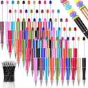Crtiin 100 Pieces Plastic Beadable Pen Bulk Kit 50 Bead Ballpoint Shaft Black Ink Beaded Pens with 50 Refills for DIY Making Valentines Day Gift for Office(Bright Color)