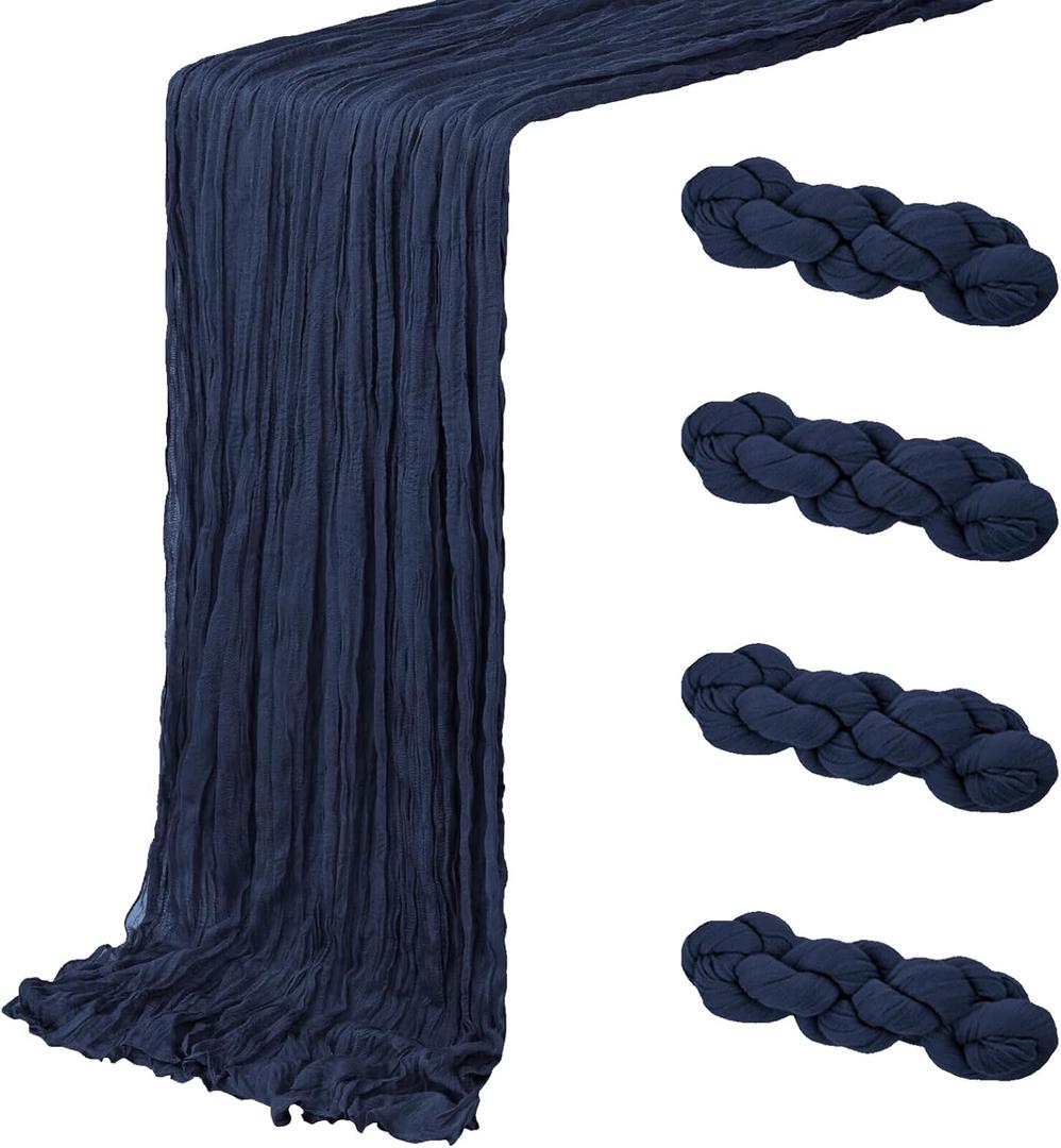 4 Pack Navy Blue Cheesecloth Table Runner 20 x 120 inch Gauze Table Runners 10 FT Long,Semi Sheer Boho Cheese Cloth Fabric Table Runner Bulk for Wedding,Party,Baby Shower,Bridal Shower Decoration