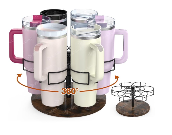 Water Bottle Organizer with Handle, Rotatable Cup Holder Accessories, Kitchen Organizers and Storage Gifts, Brown