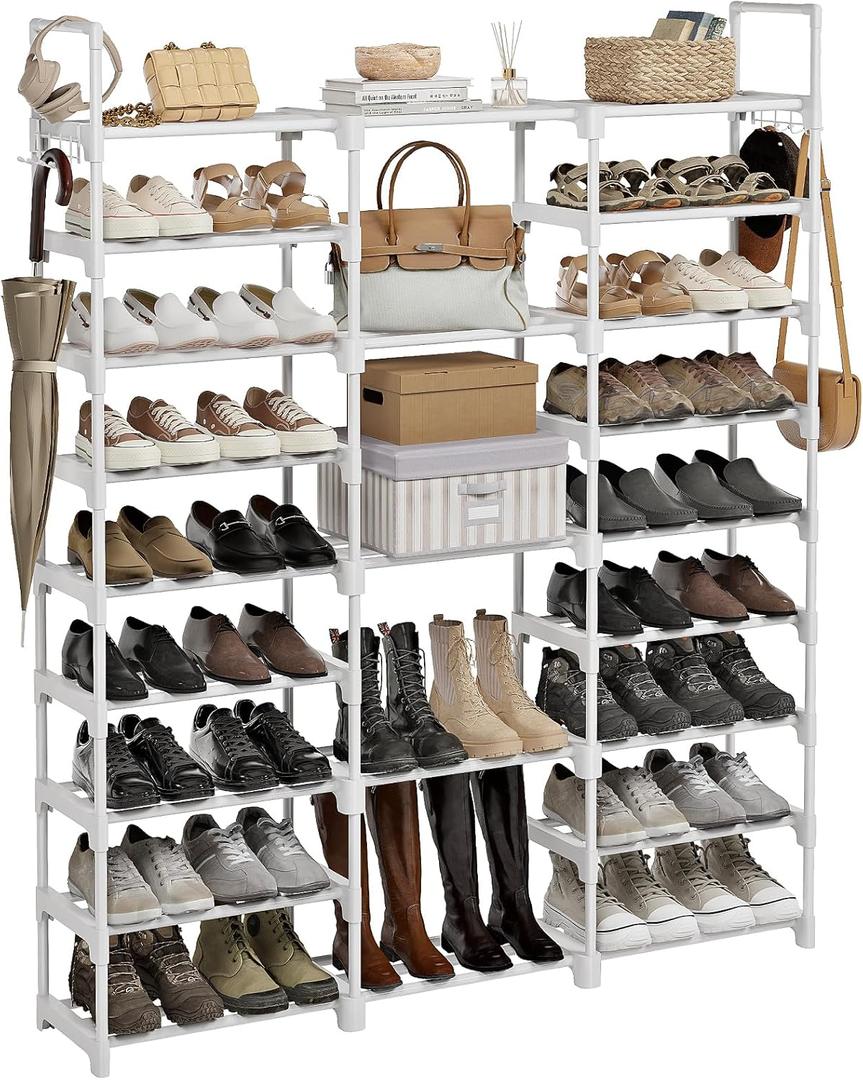 WOWLIVE 9 Tiers Large Shoe Rack White Shoe Rack Organizer for Closet 50-55 Pairs Stackable Heavy Duty Shoe Shelf Shoe Storage with Metal Pipes Plastic Connectors