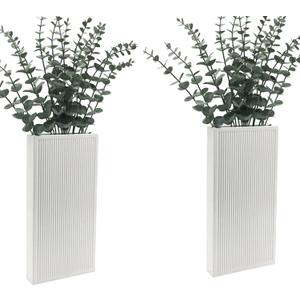 Wood Wall Planter Set of 2, Modern Wall Hanging Decor Pocket Planter for Greenery and Dried Flowers, Indoor Wood Hanging Vase (White)