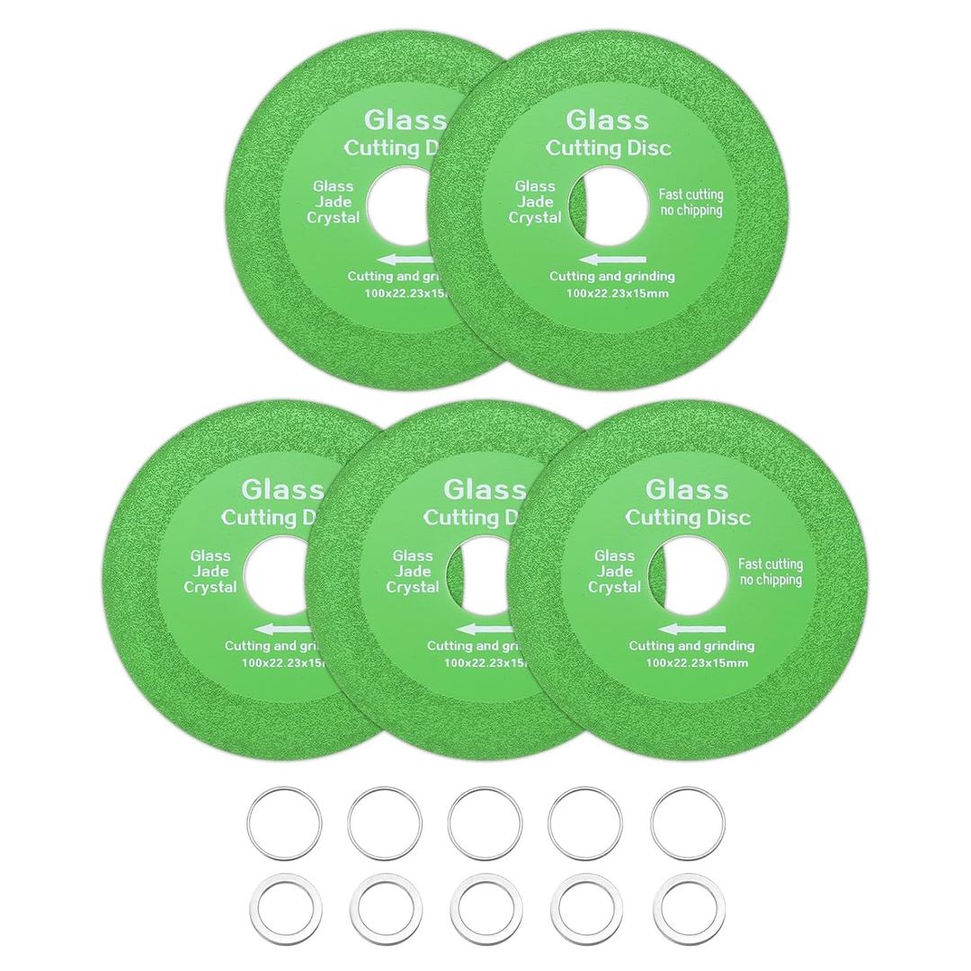 HARFINGTON 5 Pack Glass Cutting Disc 4 Inch for Angle Grinder Diamond Cutting Disc Ultra-Thin Saw Blade Wheel with 7/8" Arbor for Cutting Grinding Jade Crystal Tile Ceramic