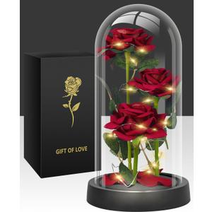 AKIYHT Glass Rose Mothers Day Flower Gifts for Mom from Daughter Son, Birthday Gifts for Women Mom Wife Girlfriend, Handmade Glass Roses Flowers Womens Gifts for, Anniversary, Womens Day, Mothers Day (Red)