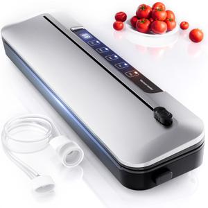 Vacuum Sealer Machine,75Kpa Precision Suction Power 6-in-1 Food Sealer with Digital Timer, Dry & Moist Food Modes, Compact Design with 10 Vacuum Bags & Bulit-in Cutter(Sliver) (Silver)