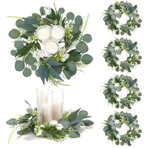 6 Pcs 18. 1 Inch Large Candle Rings for Wedding Table Centerpieces Artificial Rose Eucalyptus Wreaths Wedding Reception Florals Candle Holder for Ceremony Tabletop Door Decor
