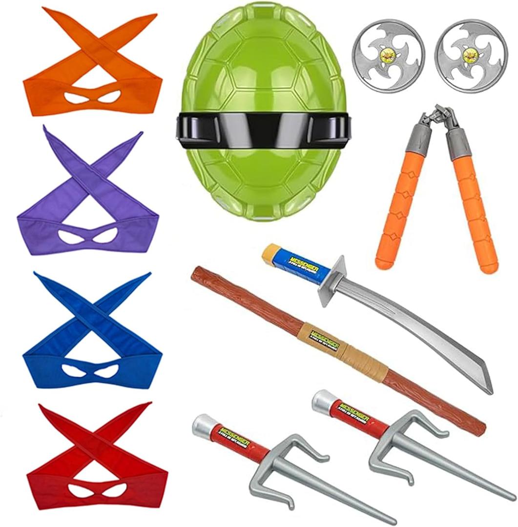 Ninja Warrior Toy Plastic Weapons Role Play Set for Boys and Girls Pretend Play Battles Dress up Party Photo Booth Props (Green)