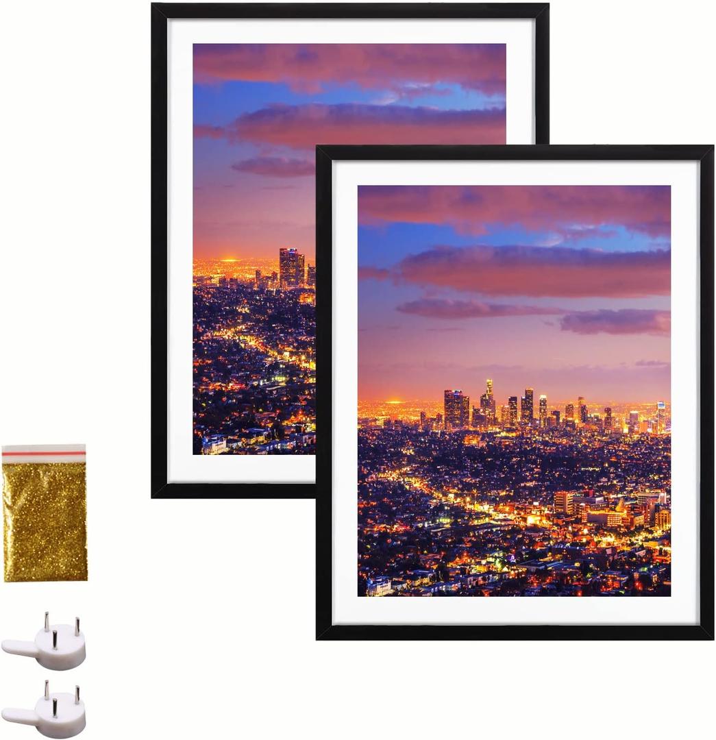 Diamond Painting Frame 30x40cm Diamond Art Frames Display Picture 12x16 Without Mat or 10x14 with Mat 2 Pack,Natural Solid Wooden,Protection Glass,Back Mat,Hanging Kit for Wall Decor-Black