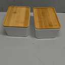 CHANCETSUI Stackable Storage Bins lids For Office: 5X7 White Storage bins, Office Desk Accessories Storage Containers with Lids, Stackable Bins for Home and Office Organization, bamboo Lid, 2 Pack