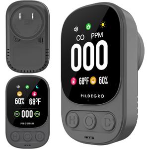 3-in-1 Carbon Monoxide Detector Plug-in, Professional 2.1" LED Plug-and-Play Real-Time CO Monitor with Temp & RH, Premium Portable Travel CO Alarm with 85dB Loud Alarm (Grey/Timeless)
