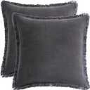 AmHoo Pack of 2 Linen Pillow Covers with Tassels Fringed Decorative Rustic Natural Throw Pillowcase Cushion for Couch Sofa Bedroom 18 x 18-Inch Dark Grey