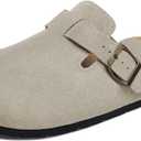 Xiakolaka Women's Suede Clogs Adjustable Buckle Slip on Footbed Home Clog Slippers (6, Beige)