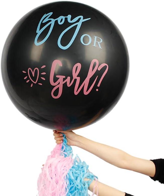 Gender Reveal Balloon, 2 Pcs 36" Jumbo Black Balloons with Blue Pink Confetti, Boy or Girl Balloon for Baby Gender Reveal Party