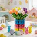 Easter Decorations,15pcs Artificial Tulips with 45pcs Bunny Vase Filler Kit, Ideal Easter Decorations for Spring Home Kitchen Table Centerpiece