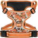 HEELE Dog Harness, No Pull Adjustable Padded Reflective Harness for Small Medium Large Dogs with Handle for Walking Training, Flower-Orange,XS