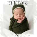 Newborn Photography Props Wraps & Ruffle Edge Bonnet for Infant Baby Boy Girl, Knit Swaddle for Photo Shoot Outfits (Drak Green)