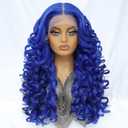 Felek Blue Synthetic Wig 13x6 Lace Front Wigs for Black and White Women Loose Wave HD Transparent Lace Frontal Wigs Pre Plucked Wear and Go Glueless Long Curly Wig 24 inch