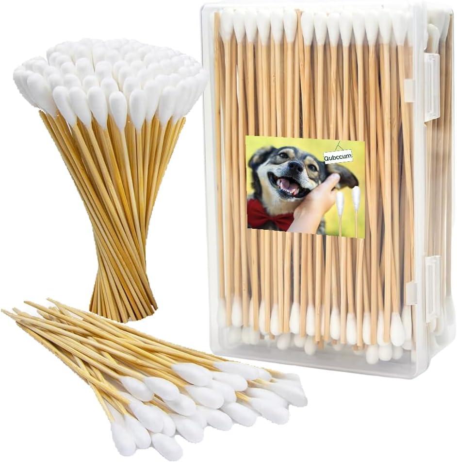 Large Cotton Swabs in Storage Box, 6 Inch Dog Ear Swabs with Bamboo Handle for Dogs - Soft Cotton Tips, Gentle and Lint-Free, Specially Designed for Dog,Large Area Cleaning Solution (200)