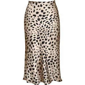 Womens Leopard Print Skirt Trendy Summer Midi Long Length Silk Satin High Waist Elastic Skirts M