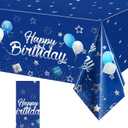 Tegeme Navy Blue Party Supplies Stars Happy Birthday Tablecloths Blue Starry Confetti Table Covers for Kids Boys Girls Baby Shower Birthday Party Decorations(Navy Blue and Silver,1 Pack)