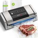 Bonsenkitchen Vacuum Sealer for Food, Easy-Lock Handle Vacuum Sealer Machine with Bag Clip, Built-in Cutter and Bag Storage for Sous Vide and Meal Prep, 1 Roll Bag & 10 Pre-Cut Bags, Silver (Fully Stainless Steel)