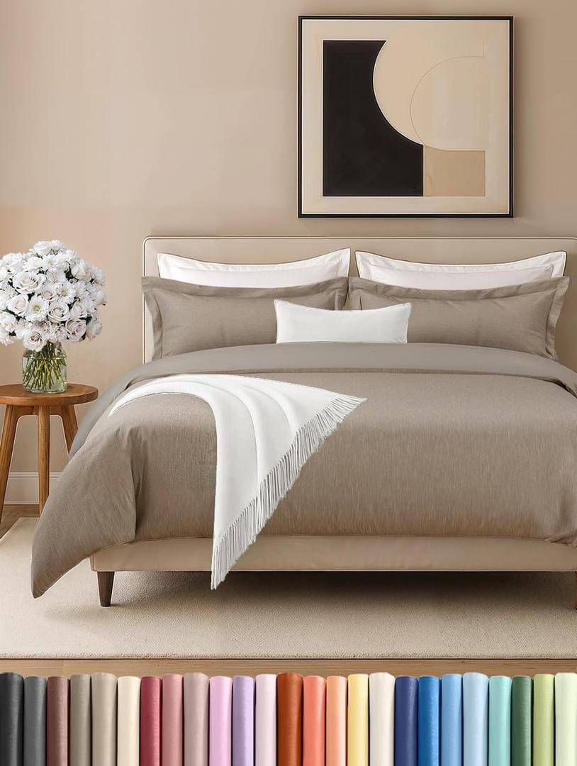 Duvet Cover King Size Set - Extra Soft King Size Duvet Cover 104 x 90 with 2 Pillow Shams - Hotel Luxury Easy Care and Fade Free w/Zipper Closures & Ties - Breathable Bedding Set (Heathered Beige) (13 - Heathered Beige (No Comforter))