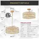 CATINER Modern Crystal Chandelier for Dining Room Gold Semi Flush Mount Ceiling Light Fixtures 18 Large Round Crystal Pendant Lighting for Foyer Bedroom Living Room