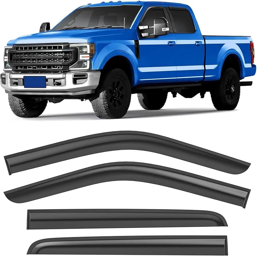Shatterproof Taped-On Window Deflectors for 2014-2018 Chevy Silverado GMC Sierra 1500 Double Cab with Chrome Trim, Rain Guards, Window Visors for Car, Vent Deflector, 4pcs