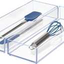 iDesign Clarity Drawer, Kitchen and Bathroom Organization Silverware, Spatulas, Gadgets, Large-Set of 2 (Clear)