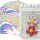 Holographic Bags & Resealable Foil Pouch Mylar Sample Bag Great for Party Favor Food Storage Smell Proof Bags, 100pcs 3.3x5.1