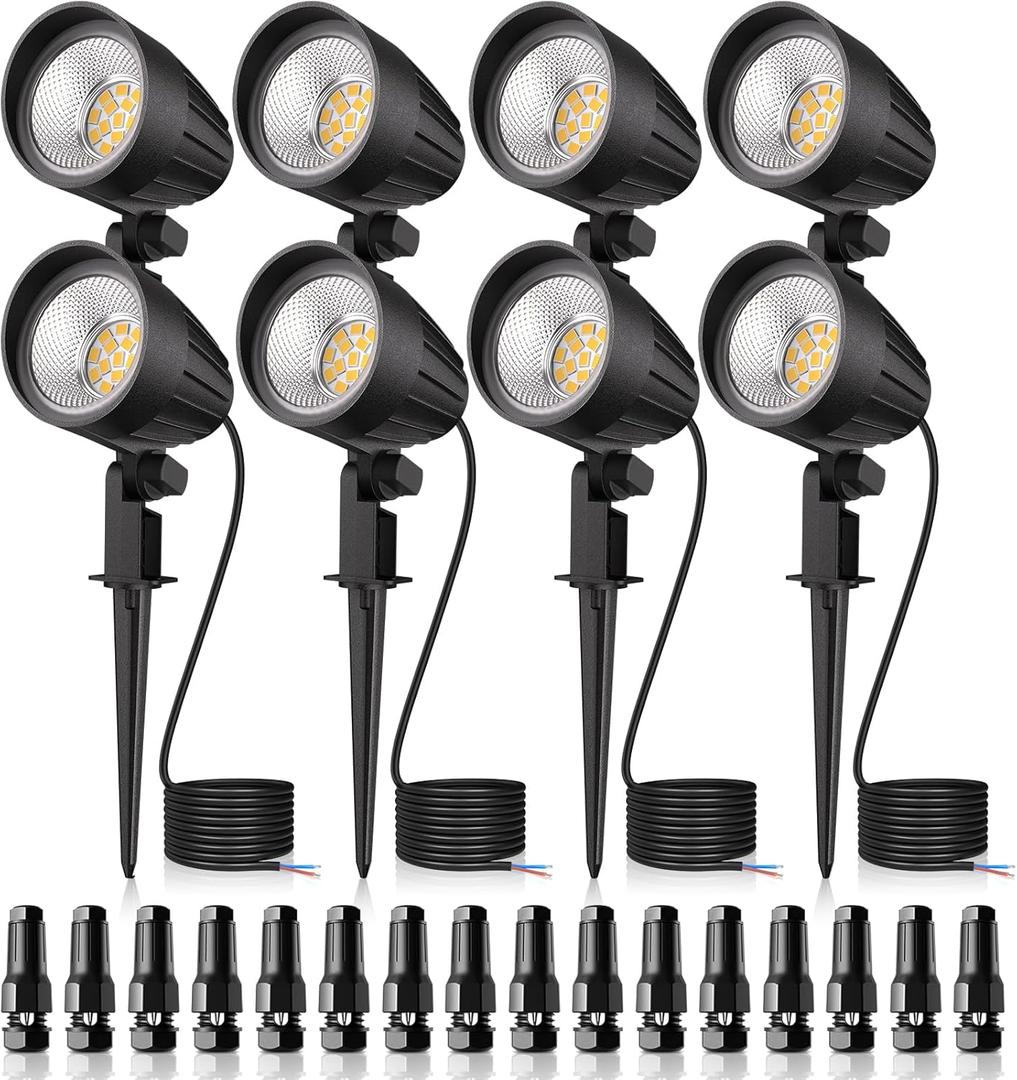 MEIKEE 7W 800lm Low Voltage Landscape Lights, 12V 24V LED Landscape Lighting with Connectors, 2700K IP66 Waterproof Outdoor LED Spotlights for Garden Pathway Yard Decoration (8 Pack)