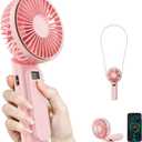 Portable Handheld Fan, 4000mAh, 180 Adjustable, 6 Speed Wind, USB Rechargeable Foldable Fan with Real-Time Display (Pink)