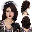 Brown 1920s Wig for Women Long Finger Wave Vintage Wigs Lady Synthetic Cosplay Costume Wig