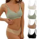 DEANGELMON 4 Pieces V Neck Bralettes Padded Seamless Adjustable Straps Bra Everyday Basic Sleeping Bras (4P5, M)