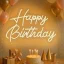 HMT Happy Birthday Neon Sign Warm White 22×16.9 Inch Large Backdrop Neon Light, Dimmable LED Light Up Sign for Birthday Party Wall Decor