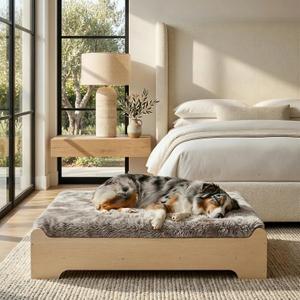Elevated Wood Dog Bed Frame with Foam Mattress, WoodPattern, L