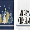 Artoid Mode Blue Xmas Tree Merry Christmas Kitchen Towels Dish Towels, 18x26 Inch Farmhouse Star Snowflakes Decoration Cleaning Set of 2