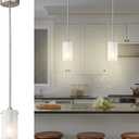 1-Light Mini Pendant Light Fixtures, Modern Chandelier Hanging Ceiling Light with White Frosted Shade, Brushed Nickel Pendant Lighting for Kitchen Bedroom Hallway, Adjustable Height, 2 Pack