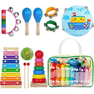 Childom Kids Musical Instruments for Toddlers,Baby Musical Toys for Toddlers,Preschool Educational Kids Gifts,Christmas Birthday Gifts for Boys Girls,Xylophone,Maracas,Wooden Instruments Toddler Toys