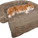 Calming Dog Bed Fluffy Plush Dog Mat for Furniture Protector with Removable Washable Cover for Large Medium Small Dogs and Cats (Medium(41x37x6), Camel)