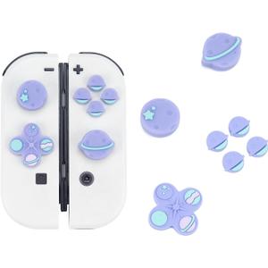 GeekShare Cute Cross D-Pad Button Caps Silicone Thumb Grips Set, ABXY Key Buttons Sticker Joystick Cover Caps Compatible with Switch/OLED - Happy Planet
