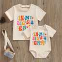 MERSARIPHY Big Sister Little Sister Matching Outfits Toddler Baby Girl Short Sleeve Romper T Shirt Sibling Summer Clothes Set (Beige, Kid 1-2T/Baby 0-3M)
